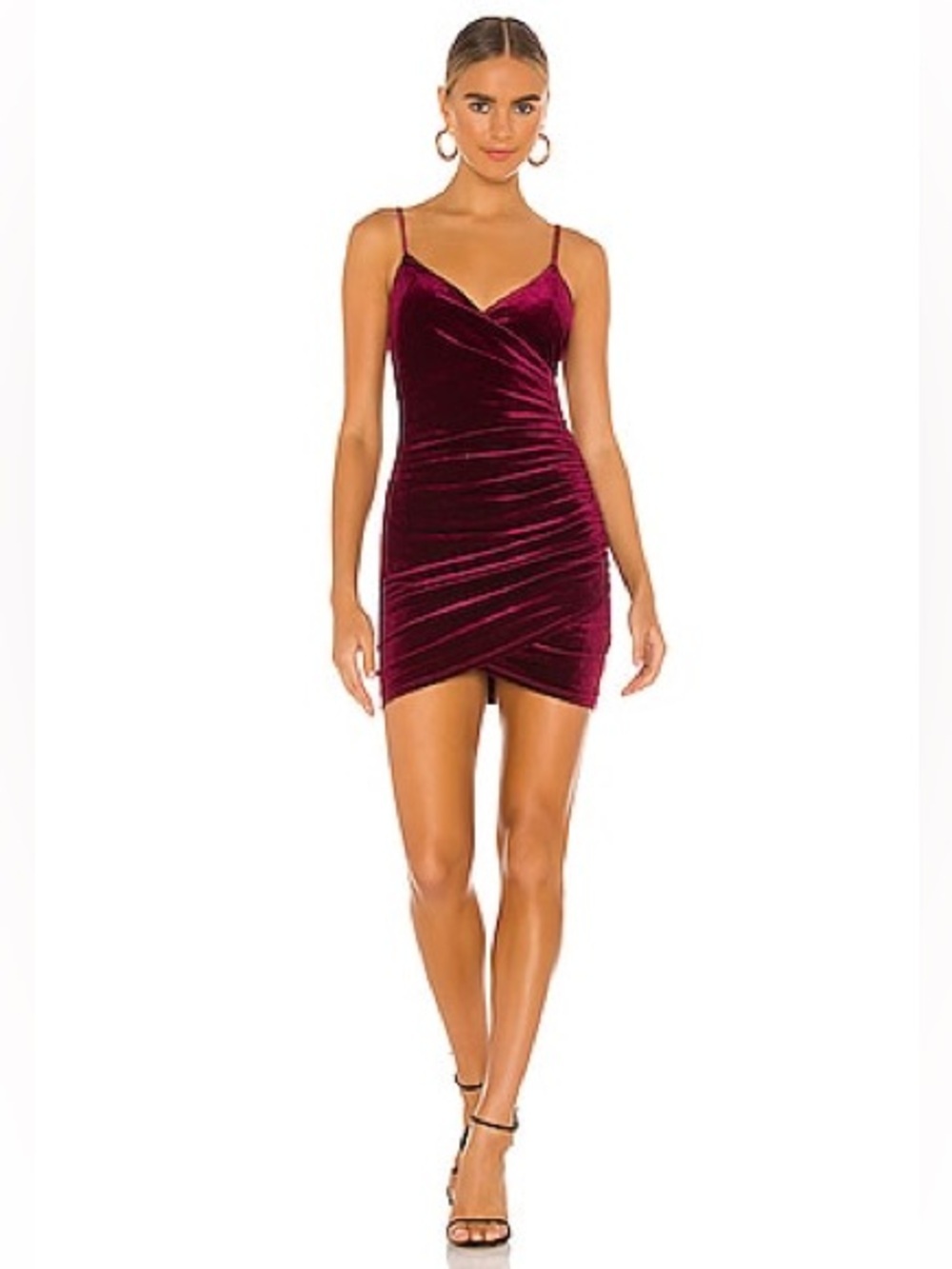 Lovers + Friends Aldina Mini Dress Red Velvet Ruched Surplice V Neck Size S